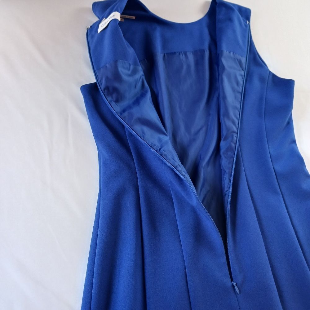 Tailored Sheath Bodice Dress Flounce Hem Elegant Office Royal Blue Size 6 - Picture 4 of 13